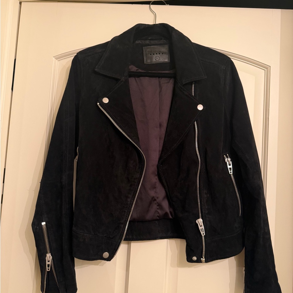 Blank NYC Black Suede Moto Jacket with Silver Hardware